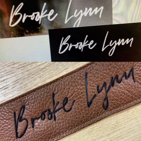 Burnwizard custom signature autograph engraving on leather guitar strap