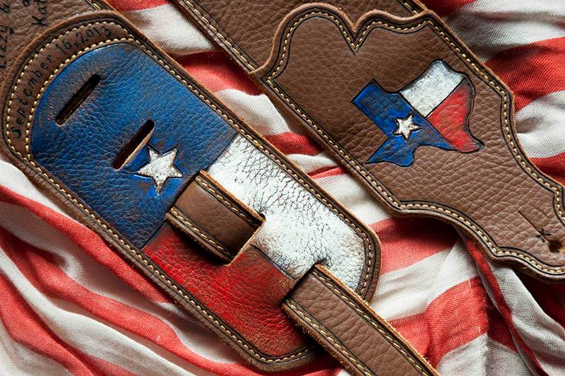 BurnWizard Texas flag custom leather guitar strap
