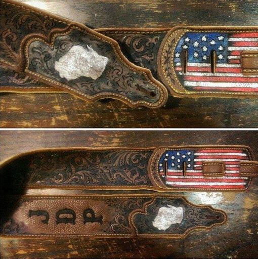 wisconsin state burnwizard scrollwork american flag guitar strap custom